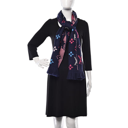 Louis Vuitton Wool Silk Rainbow Logomania Scarf Navy 2 of 4