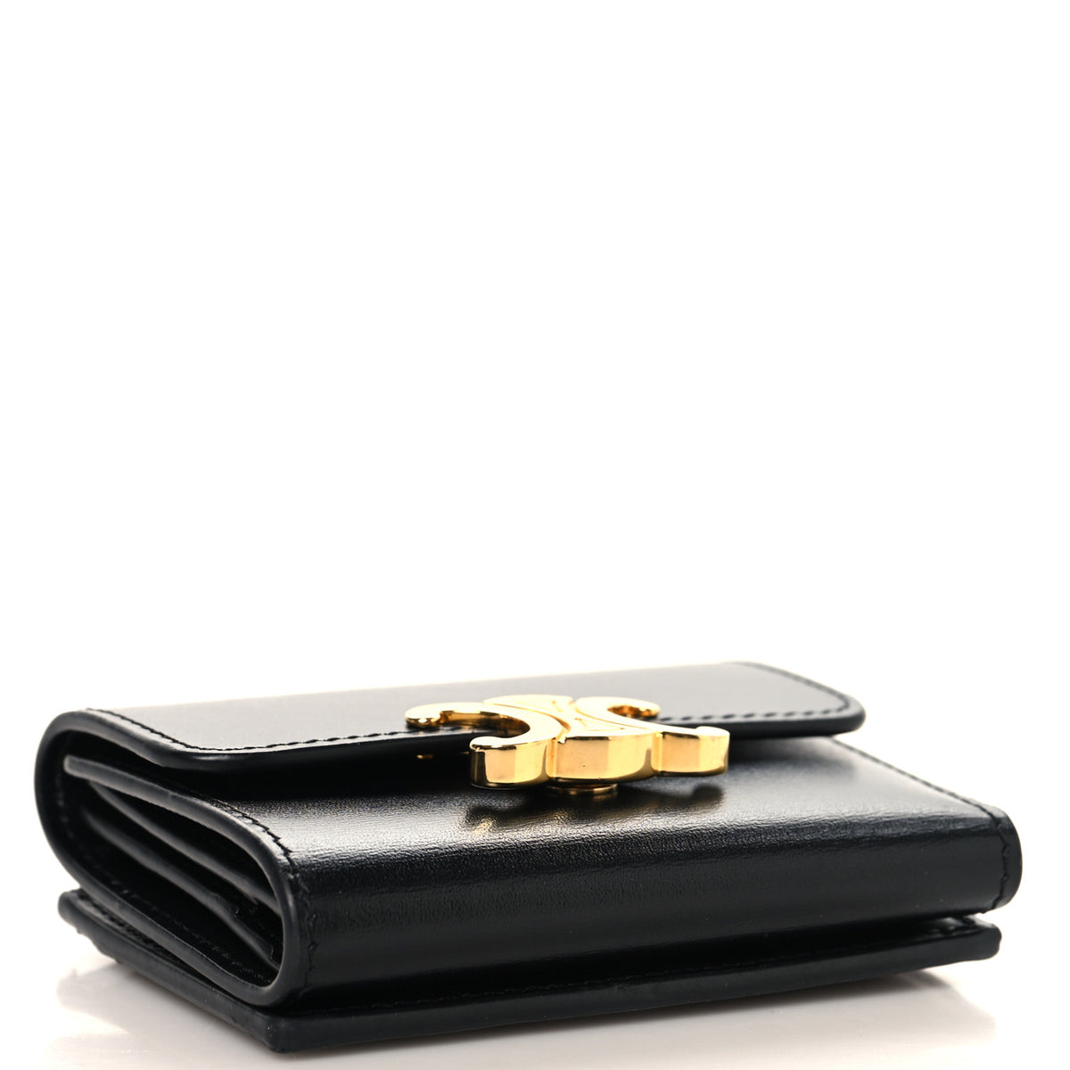 Calfskin Compact Triomphe Wallet With Coin Purse Black