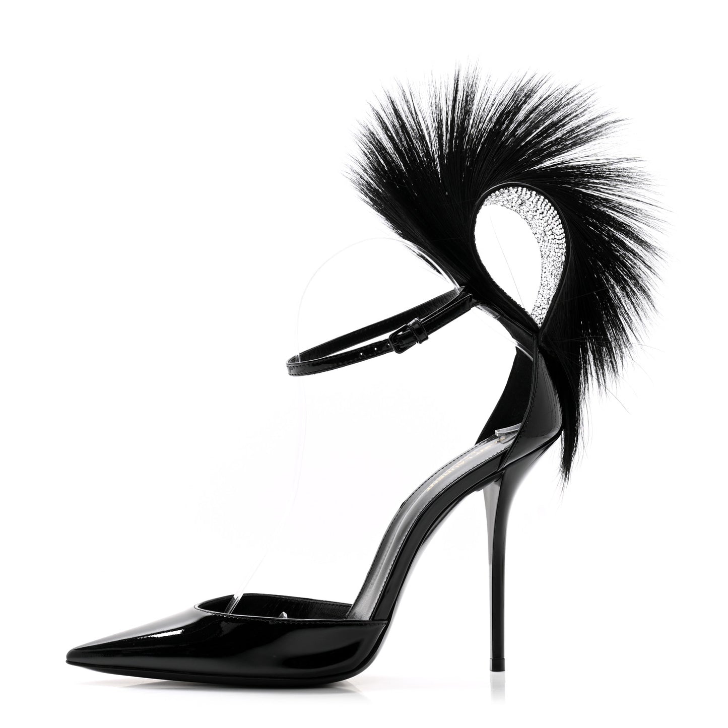 Patent Calfskin Fur Jamie 110 Pumps 38.5 Black