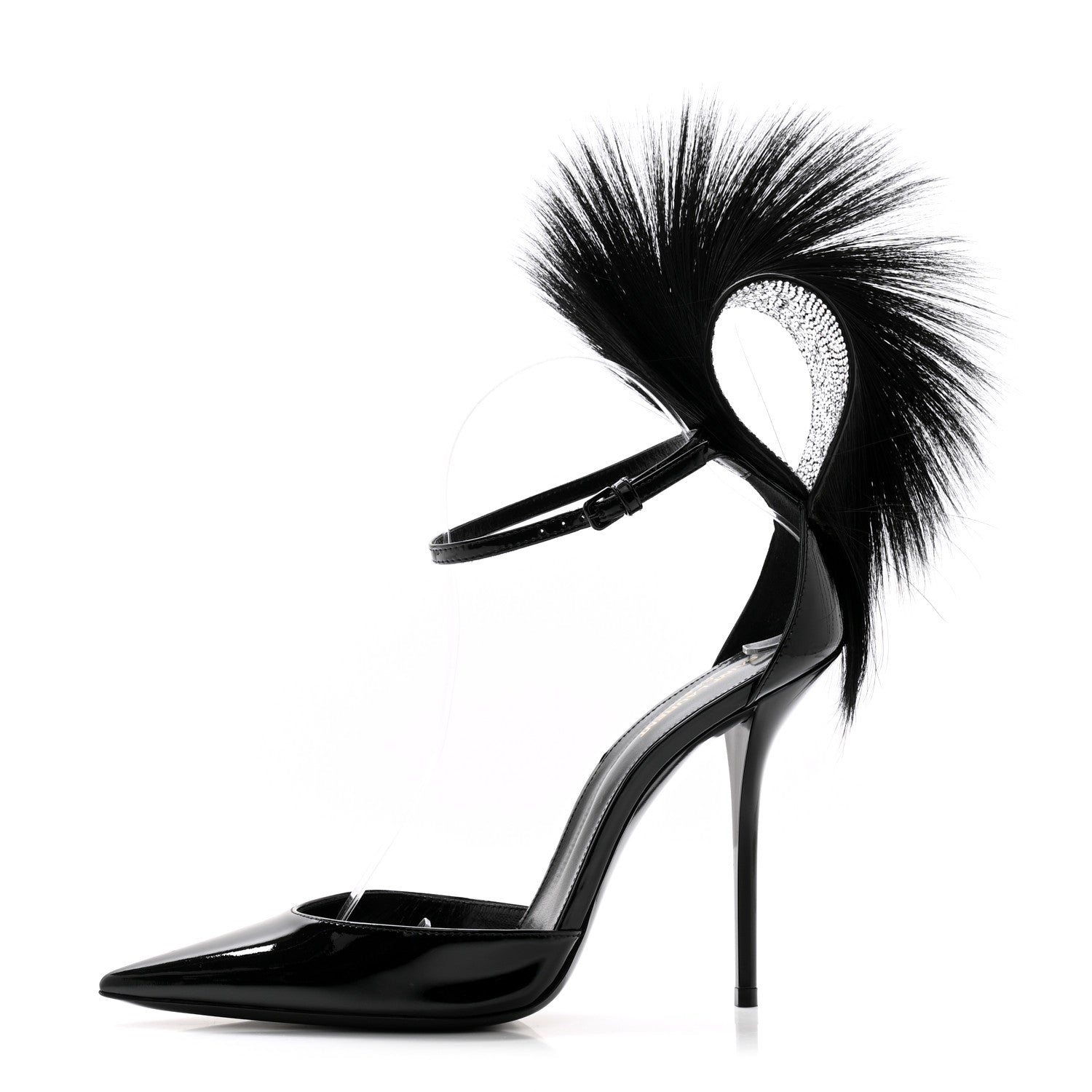 Saint Laurent Patent Calfskin Fur Jamie 110 Pumps 38.5 Black 1 of 9