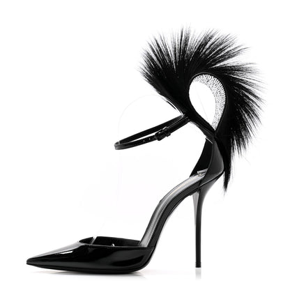 Saint Laurent Patent Calfskin Fur Jamie 110 Pumps 38.5 Black 1 of 9