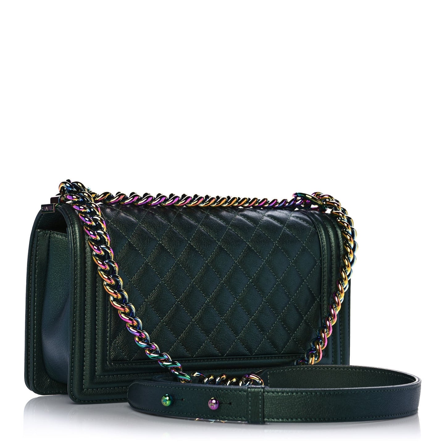 Iridescent Goatskin Quilted Medium Boy Flap Green