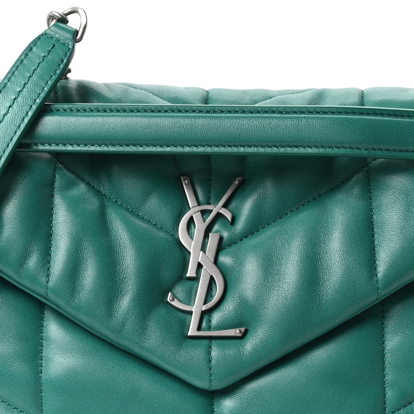 Lambskin Quilted Small Loulou Puffer Monogram Chain Satchel Green Field