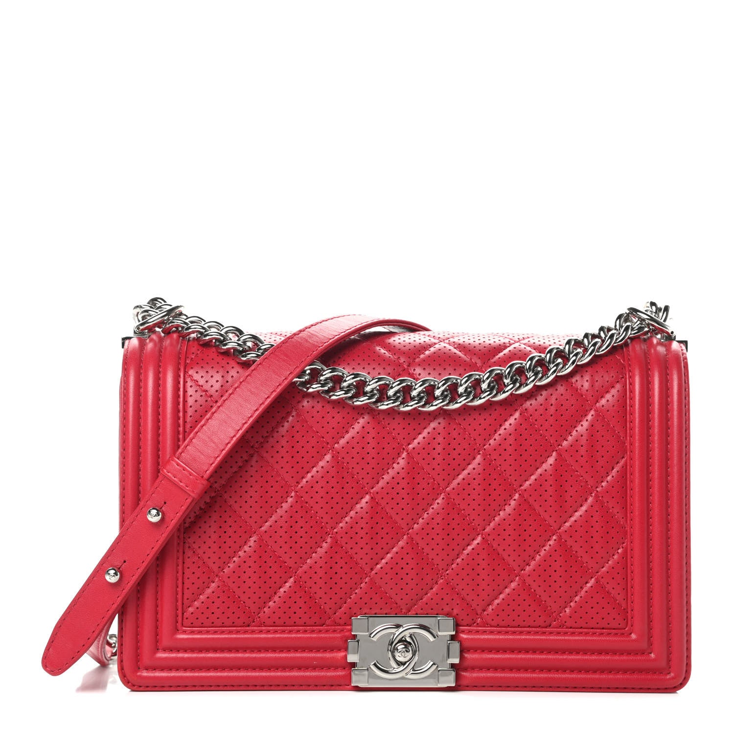 Chanel Perforated Lambskin Quilted New Medium Boy Flap Dark Pink 1 of 16