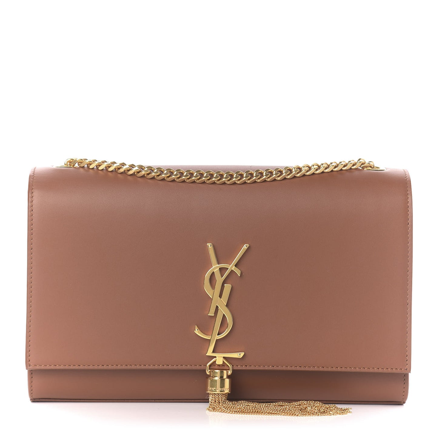 Smooth Calfskin Medium Classic Monogram Kate Tassel Satchel Fauve