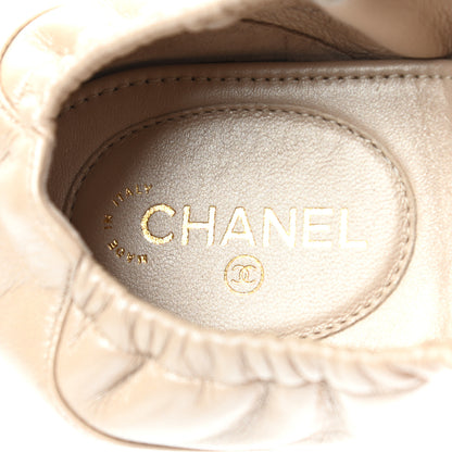 Chanel Laminated Lambskin Womens Quilted Elastic CC Moccasin Loafers 38 Beige 7 of 9