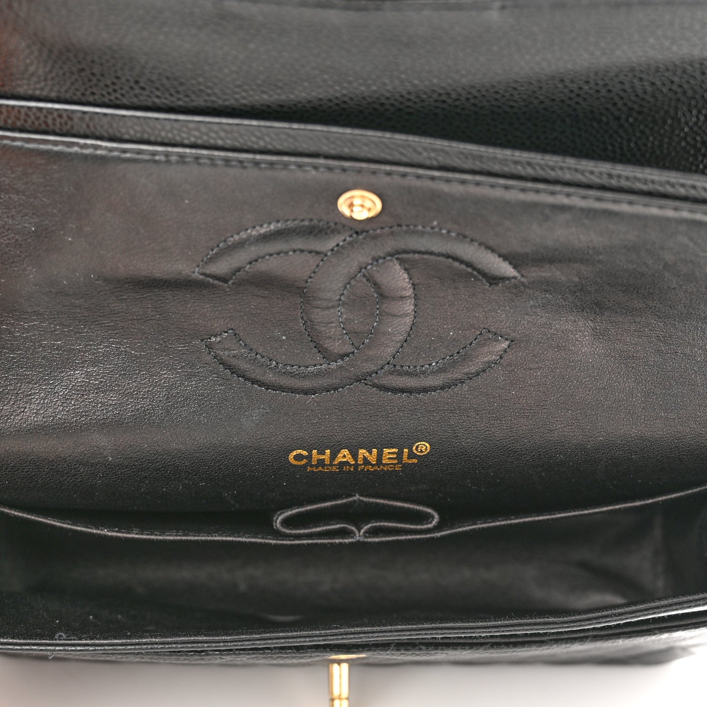 Caviar Quilted Medium Double Flap Black