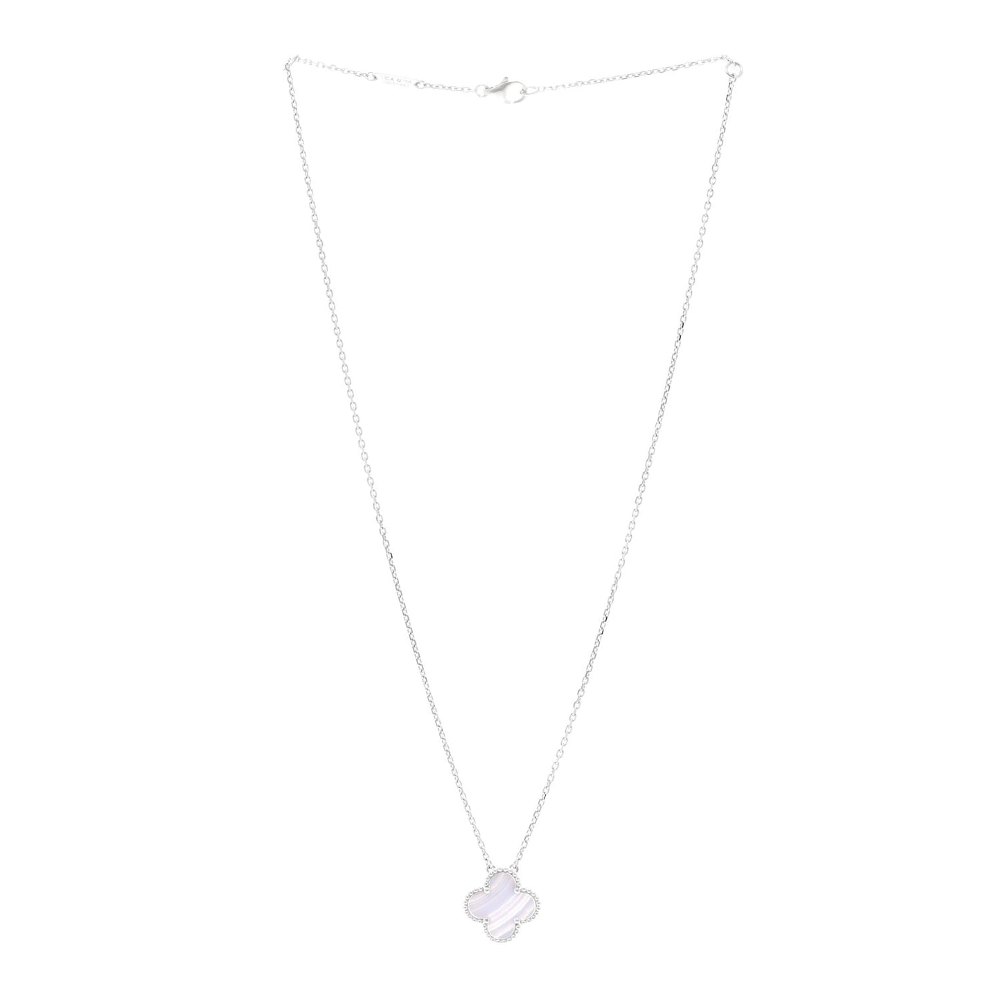 18K White Gold Chalcedony Vintage Alhambra Pendant Necklace