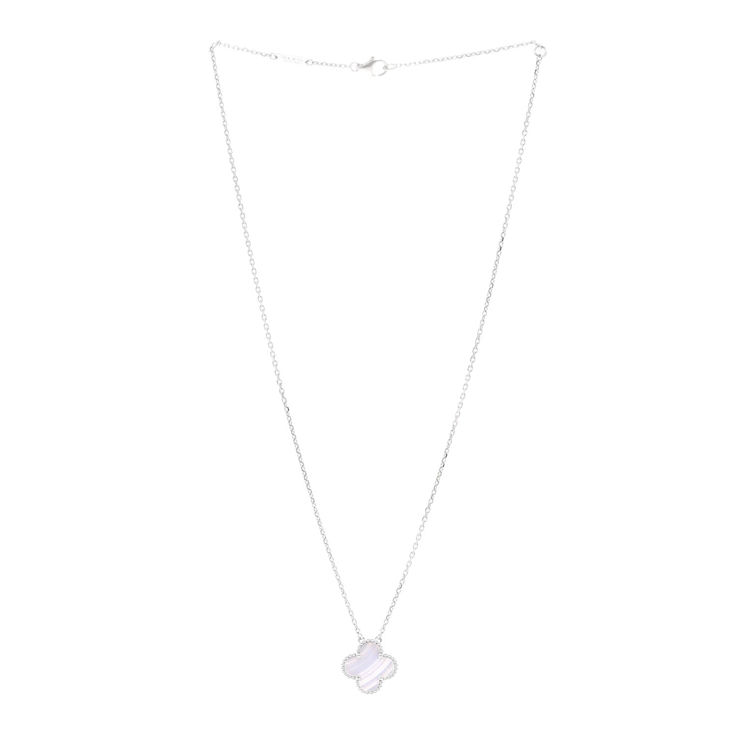 Van Cleef & Arpels 18K White Gold Chalcedony Vintage Alhambra Pendant Necklace 3 of 4