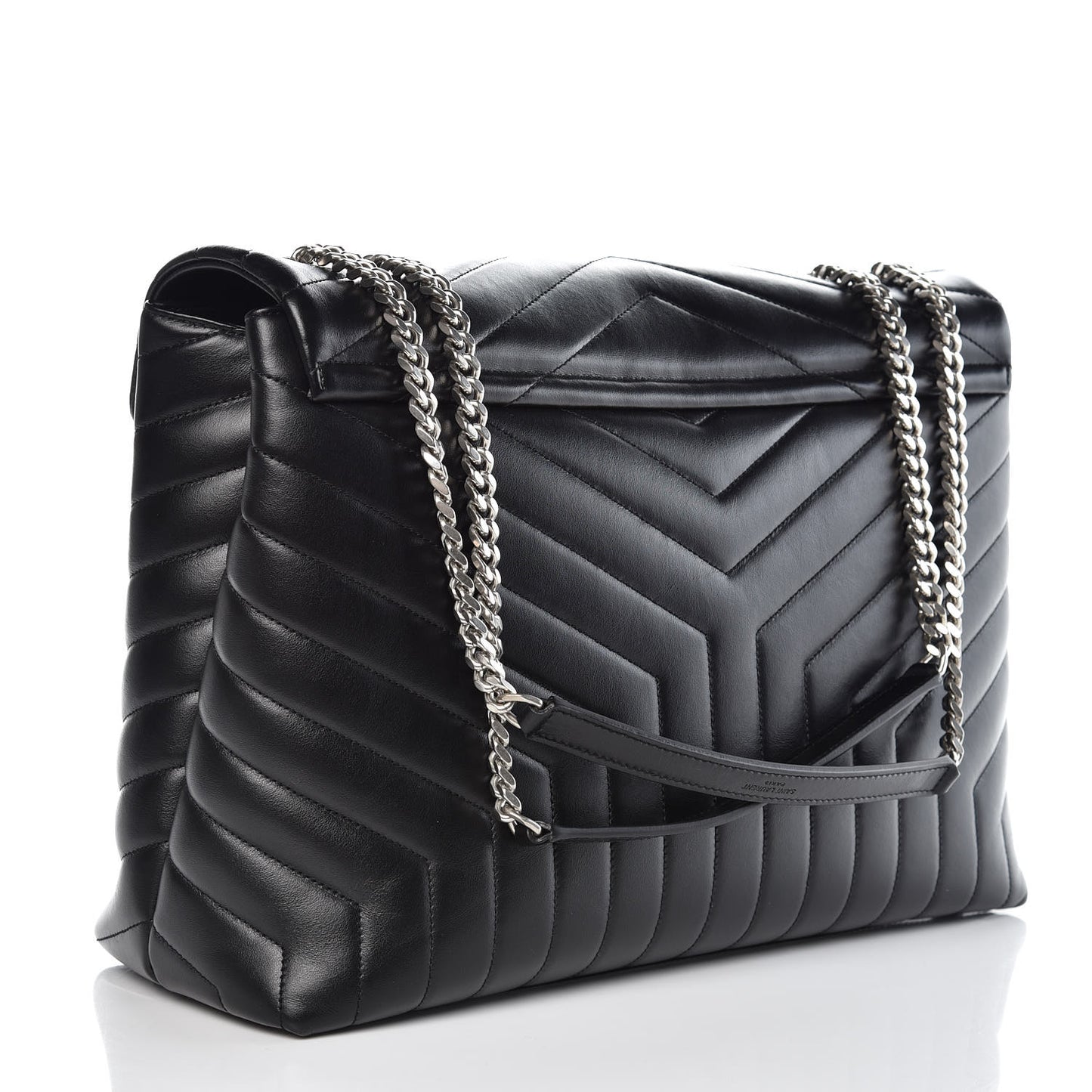 Calfskin Y Quilted Monogram Large Loulou Chain Satchel Black