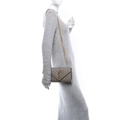Saint Laurent Grain De Poudre Textured Mixed Matelasse Triquilt Small Monogram Satchel Greyish Brown 2 of 11