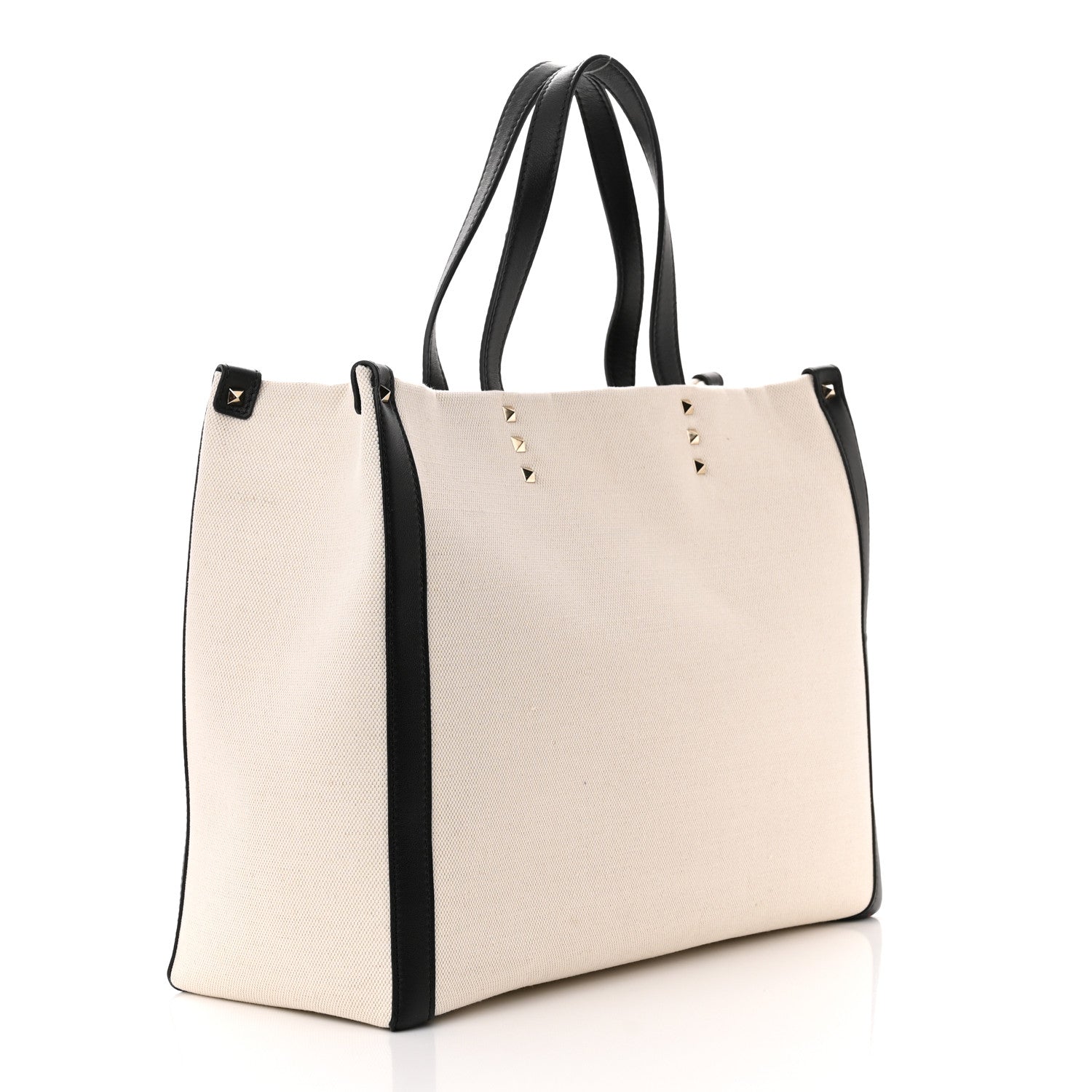 Valentino Garavani Canvas Calfskin VLTN Print Small Rockstud Tote Naturale Black 3 of 9