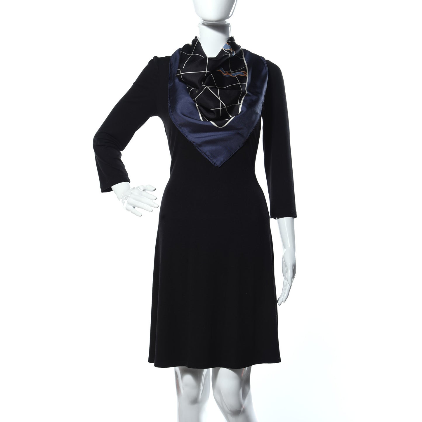 Silk CC Square Scarf Ivory Navy