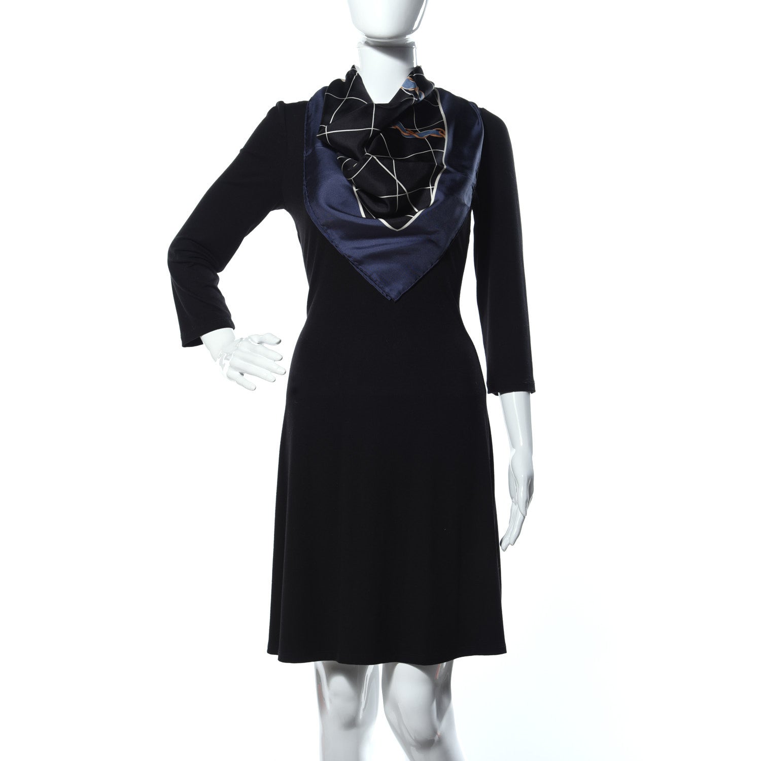 Chanel Silk CC Square Scarf Ivory Navy 2 of 3