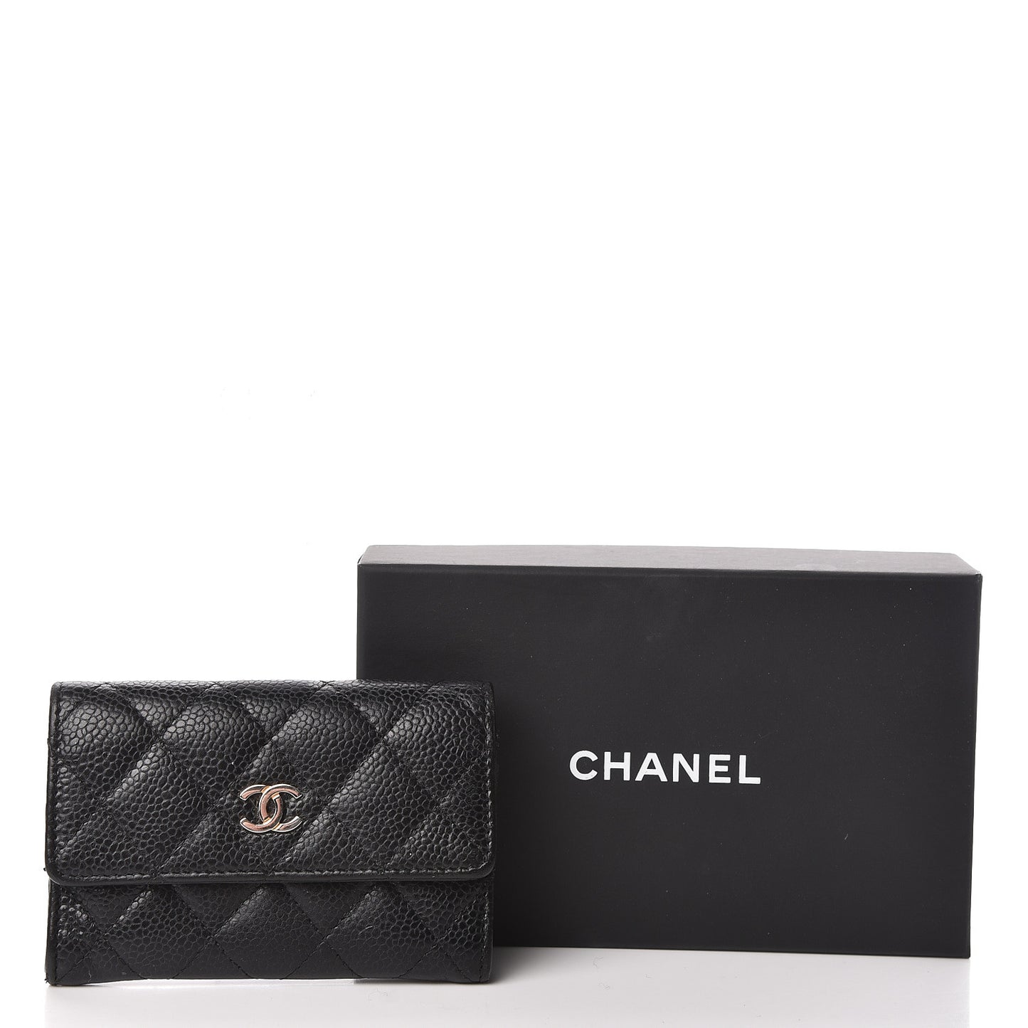 Caviar Quilted Flap Card Holder Black