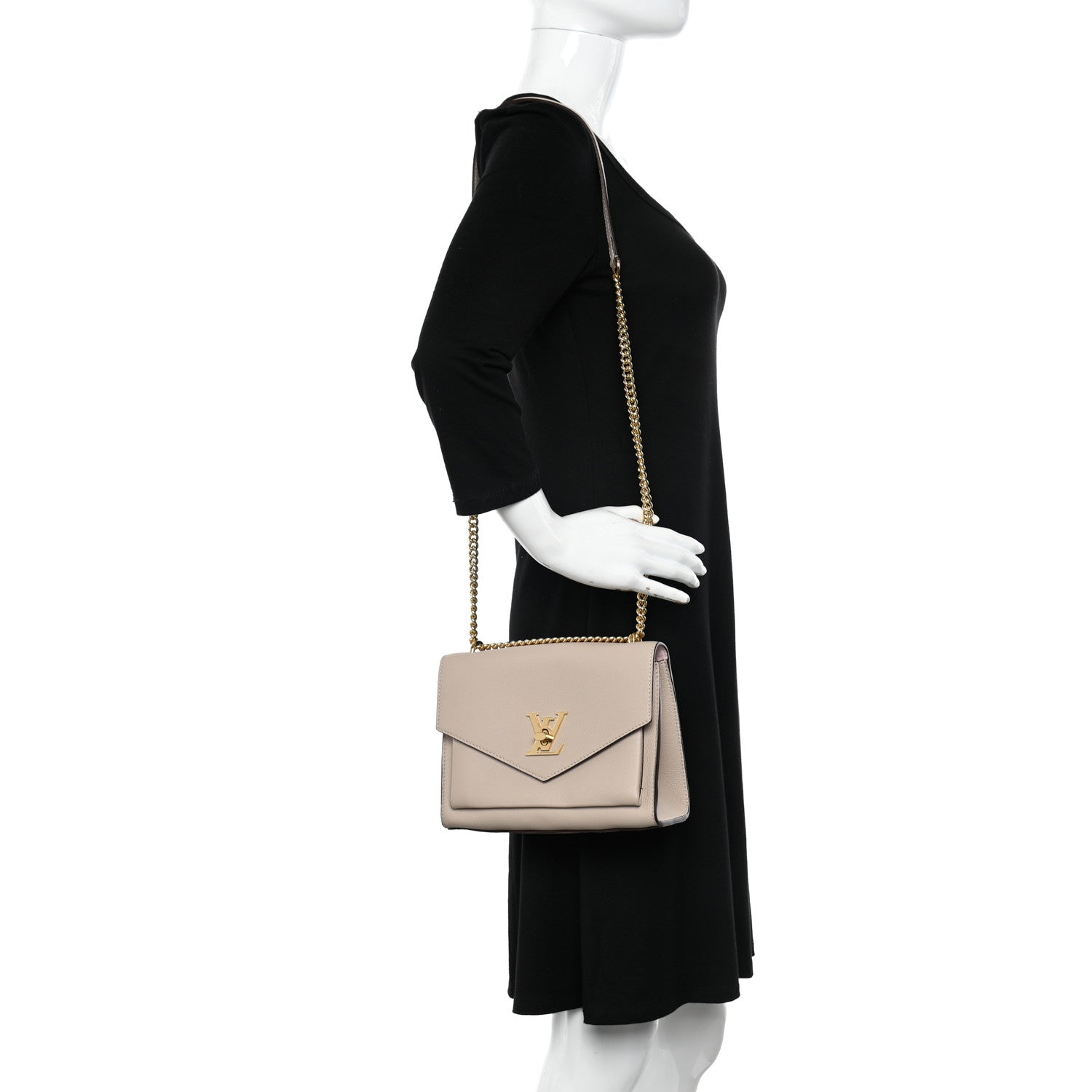Louis Vuitton Soft Calfskin Mylockme Chain Bag BB Greige 2 of 9