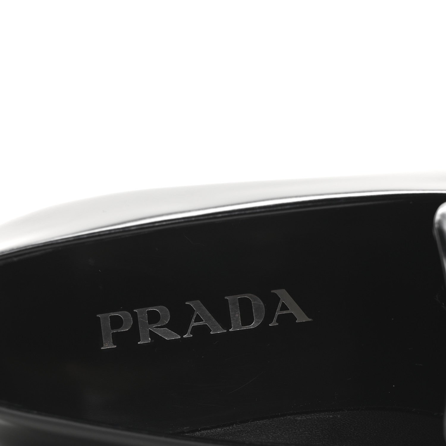 Prada Brushed Calfskin Metal Triangle Logo 20mm Loafers 36.5 Black 8 of 9