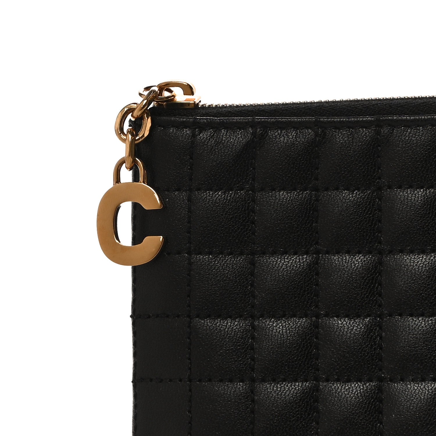 Celine Calfskin Quilted C Charm Pouch Black 11 of 11