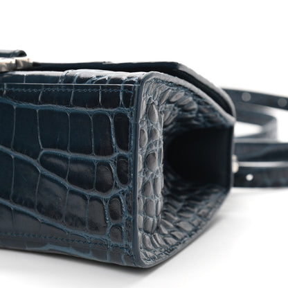 Balenciaga Shiny Calfskin Crocodile Embossed Hourglass Top Handle Bag XS Denim Blue 10 of 13