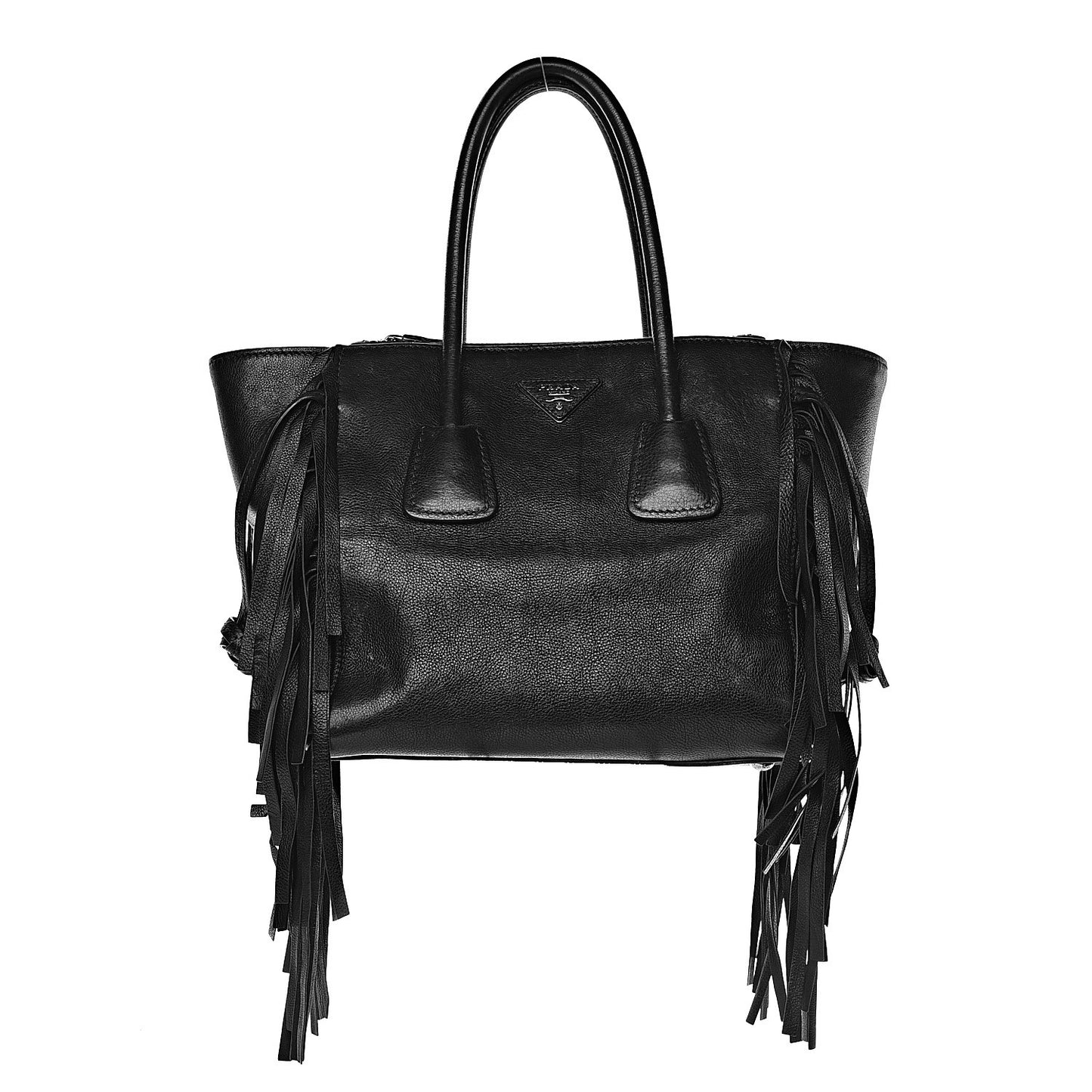Glace Calf Twin Pocket Fringe Tote Black