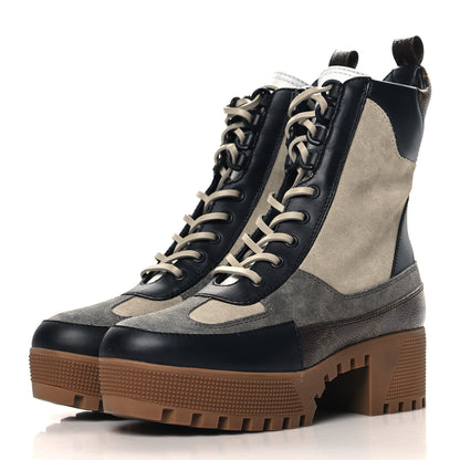 Louis Vuitton Suede Calfskin Monogram Laureate Platform Desert Boots 38 Beige 4 of 9