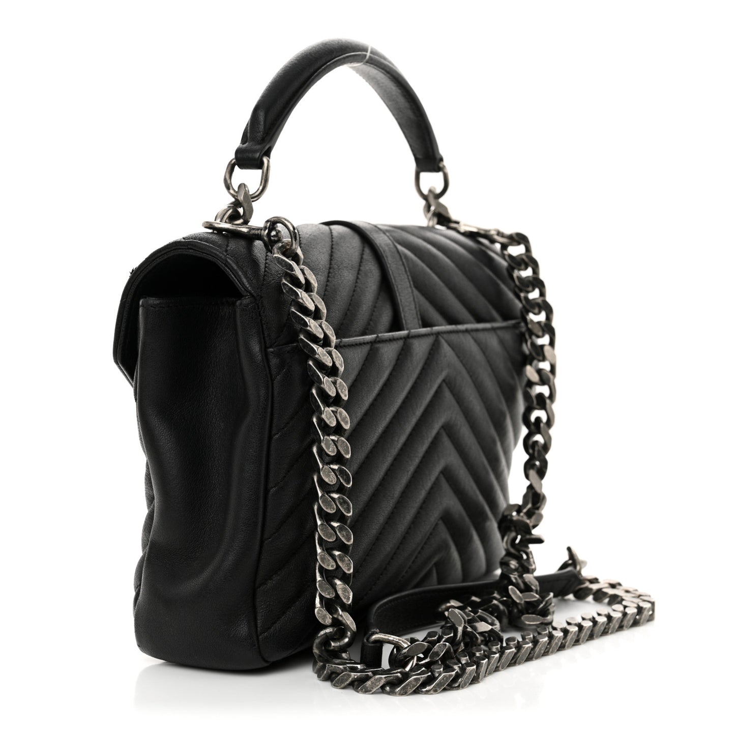 Sheepskin Matelasse Chevron Monogram Medium College Bag Black