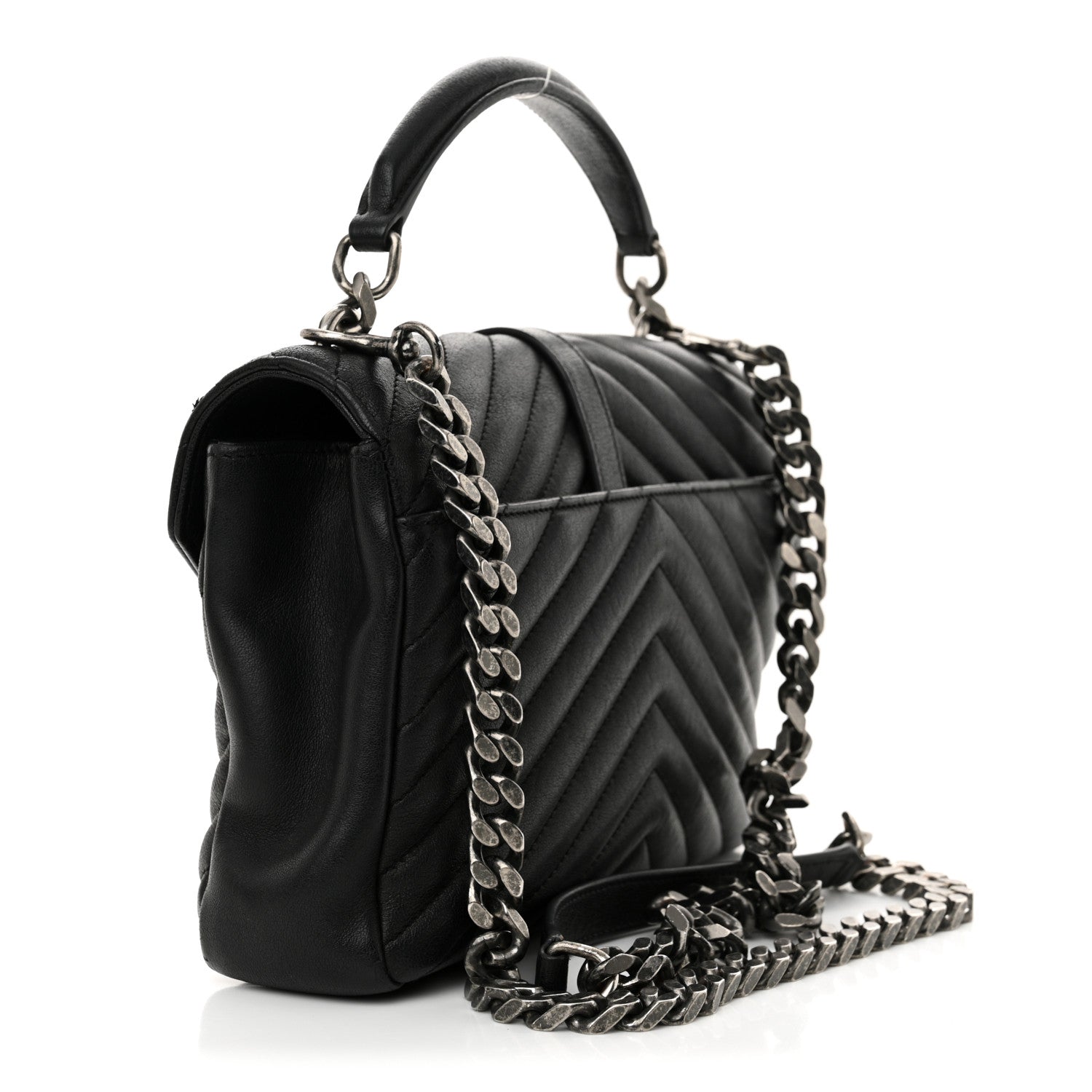 Saint Laurent Sheepskin Matelasse Chevron Monogram Medium College Bag Black 3 of 13