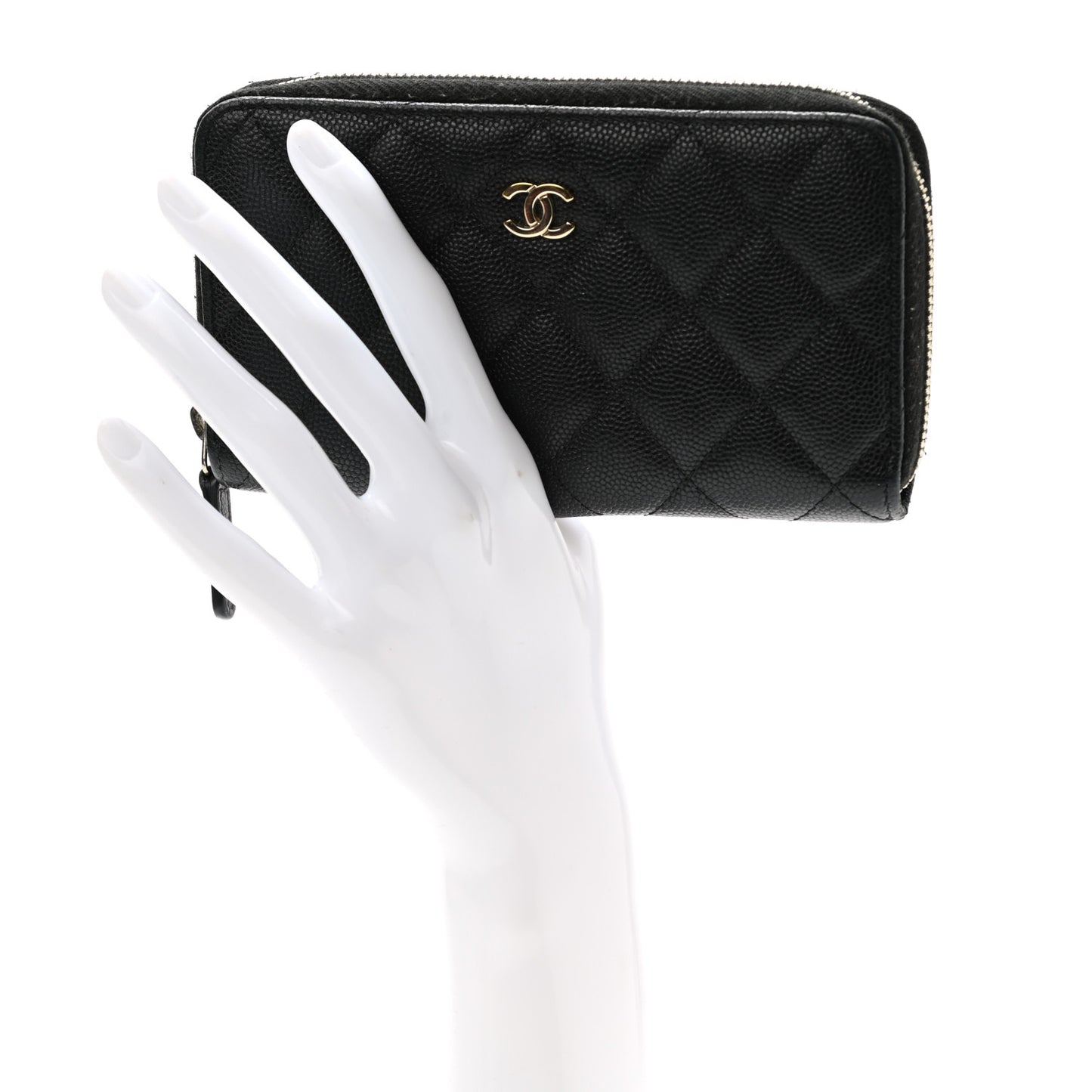 Caviar Quilted Small Zip Around Wallet Black