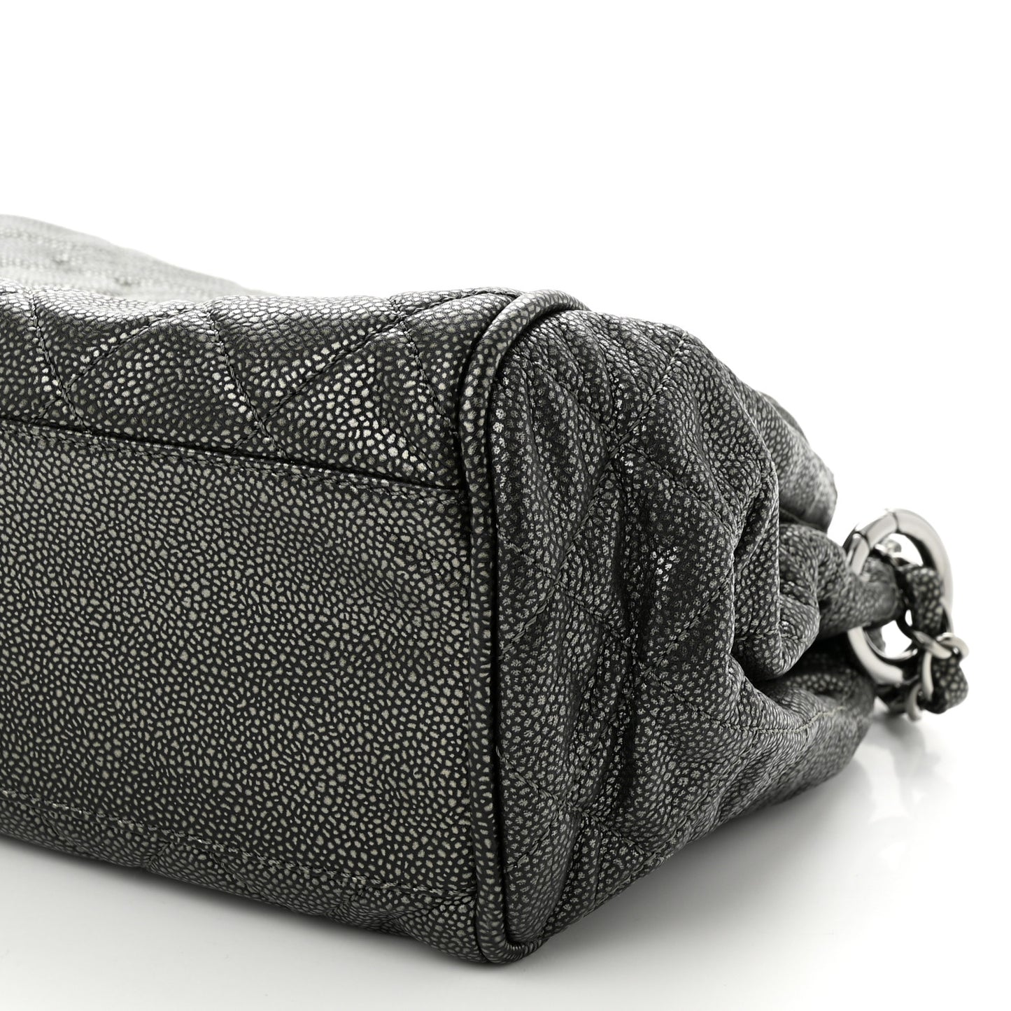 Metallic Caviar Quilted Timeless Accordion Flap Dark Silver