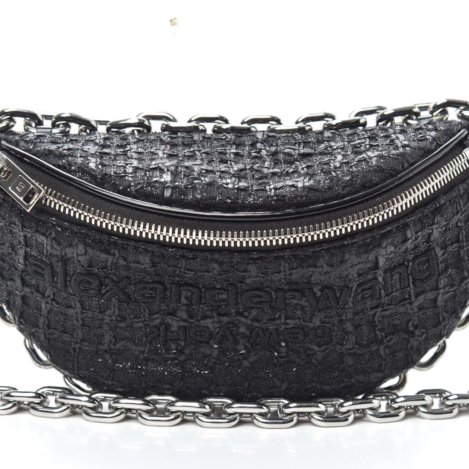 Alexander Wang Patent Tweed Chain Embellished Attica Belt Bag Black 7 of 9