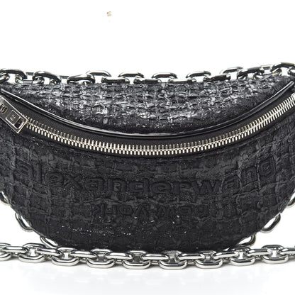 Alexander Wang Patent Tweed Chain Embellished Attica Belt Bag Black 7 of 9
