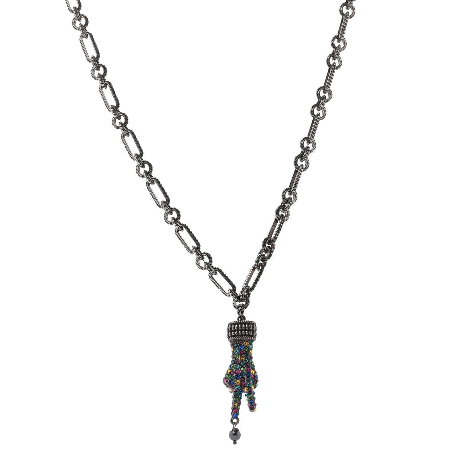 Gucci Swarovski Crystal Hand Motif Pendant Necklace Aged Gold Multicolor 1 of 5
