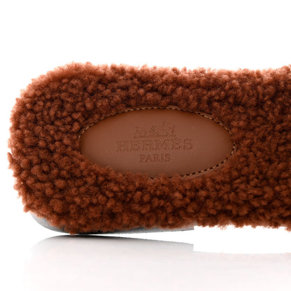 Hermes Woolskin Oran Sandals 38 Cognac 6 of 8