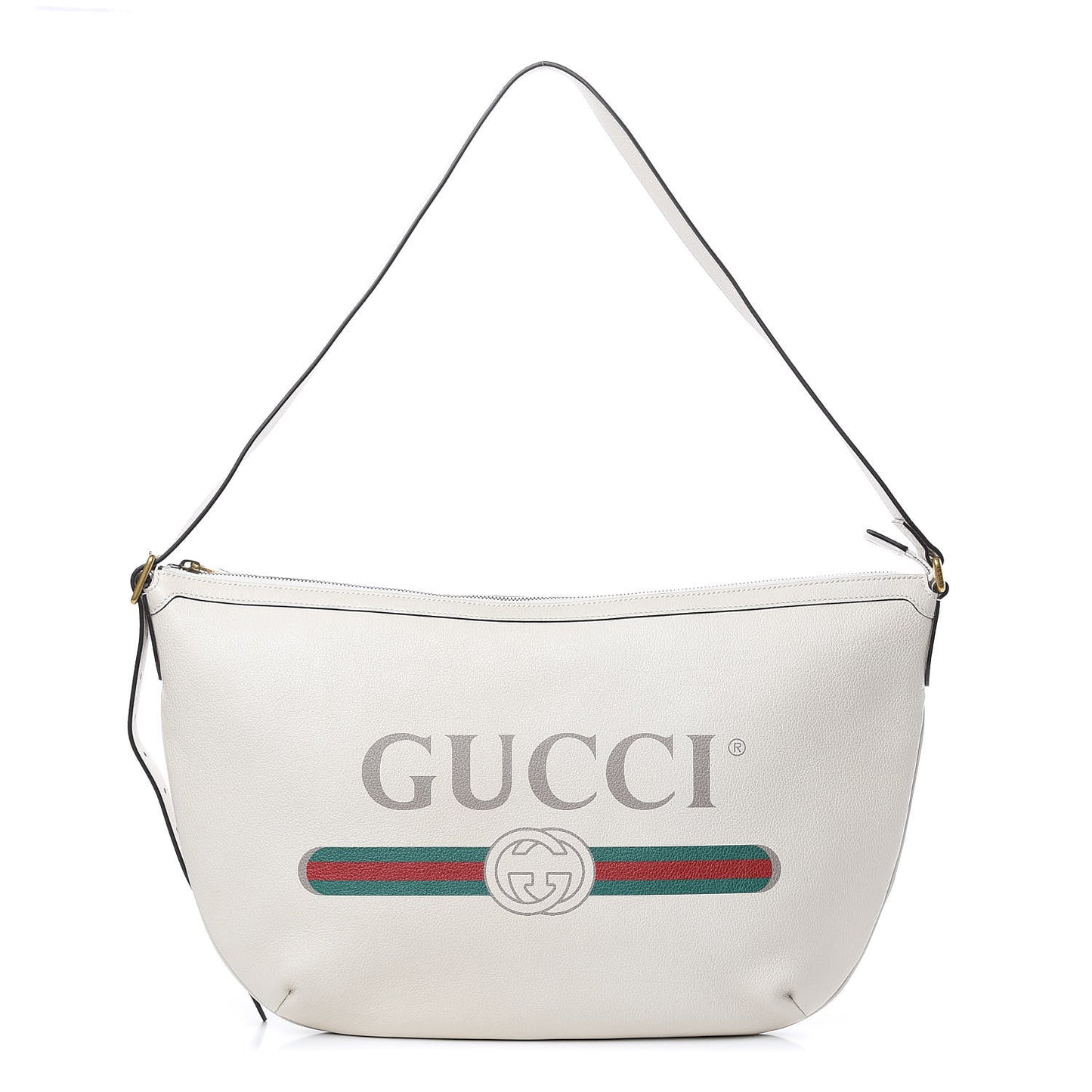 Grained Calfskin Logo Half Moon Hobo White