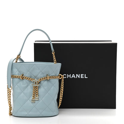 Chanel Lambskin Enamel Quilted Pending CC Mini Bucket Bag Light Blue 11 of 11