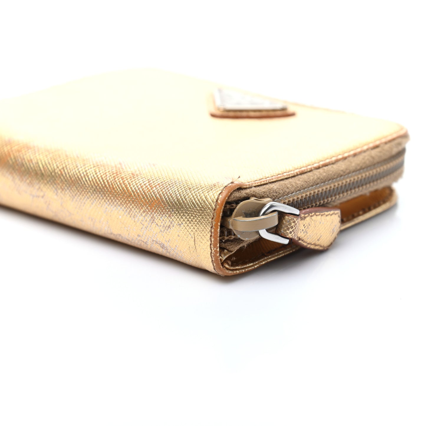 Metallic Saffiano Compact Zip Around Wallet Gold