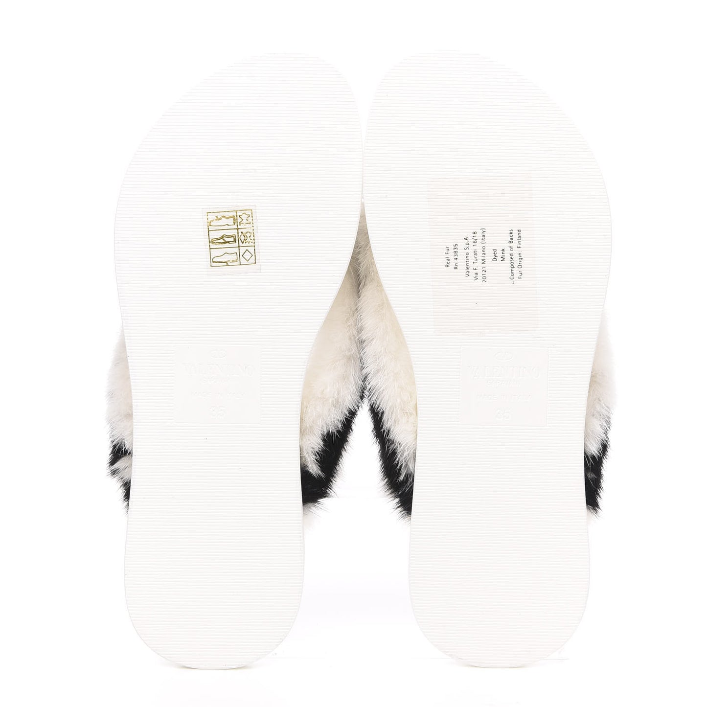 Mink Fur Thong Sandals 35 White Black