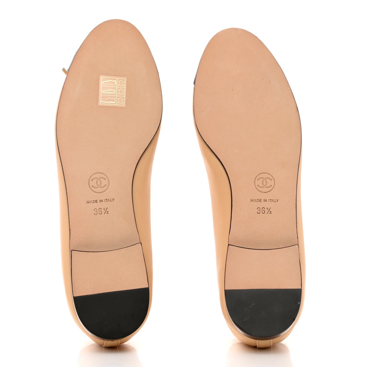 Chanel Lambskin Cap Toe CC Ballerina Flats 36.5 Beige Black 5 of 9