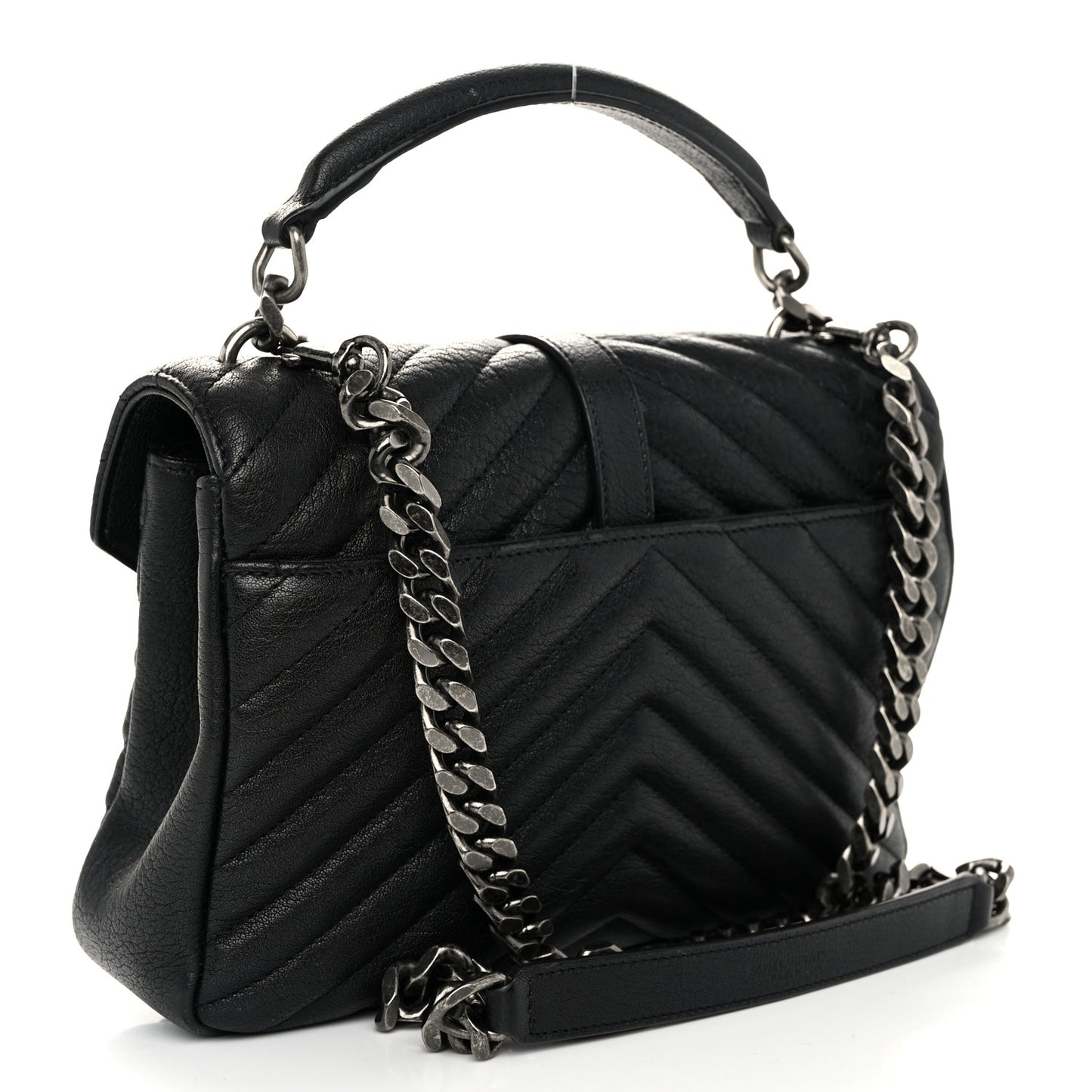 Sheepskin Matelasse Chevron Monogram Medium College Bag Black