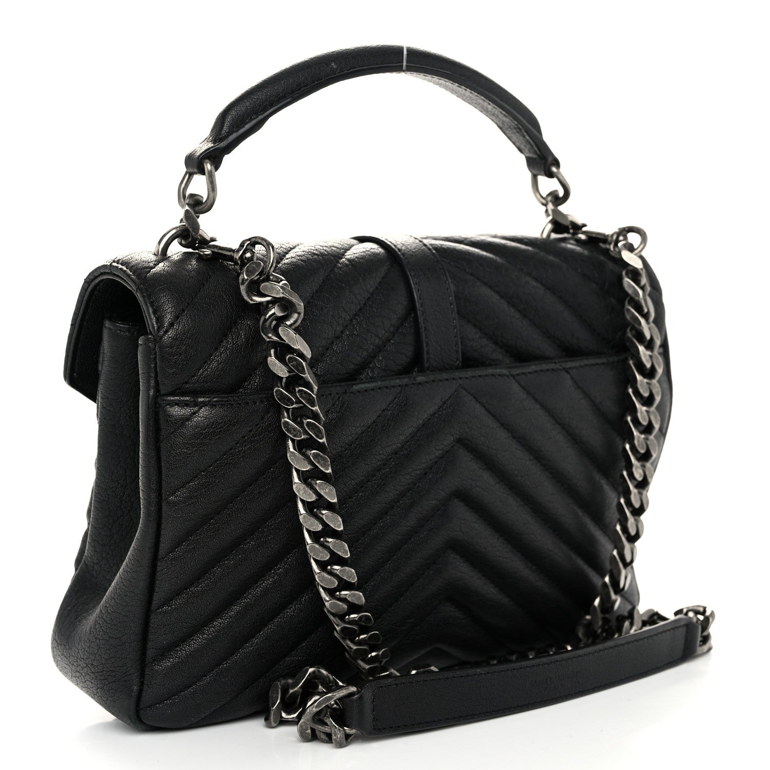 Saint Laurent Sheepskin Matelasse Chevron Monogram Medium College Bag Black 3 of 12