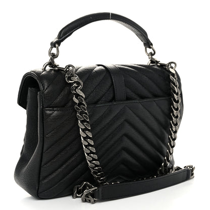 Saint Laurent Sheepskin Matelasse Chevron Monogram Medium College Bag Black 3 of 12