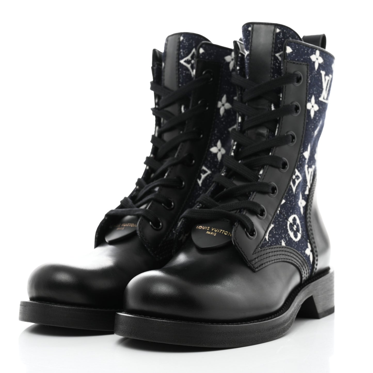 Denim Calfskin Monogram Metropolis Flat Ranger Boot 37 Navy Blue