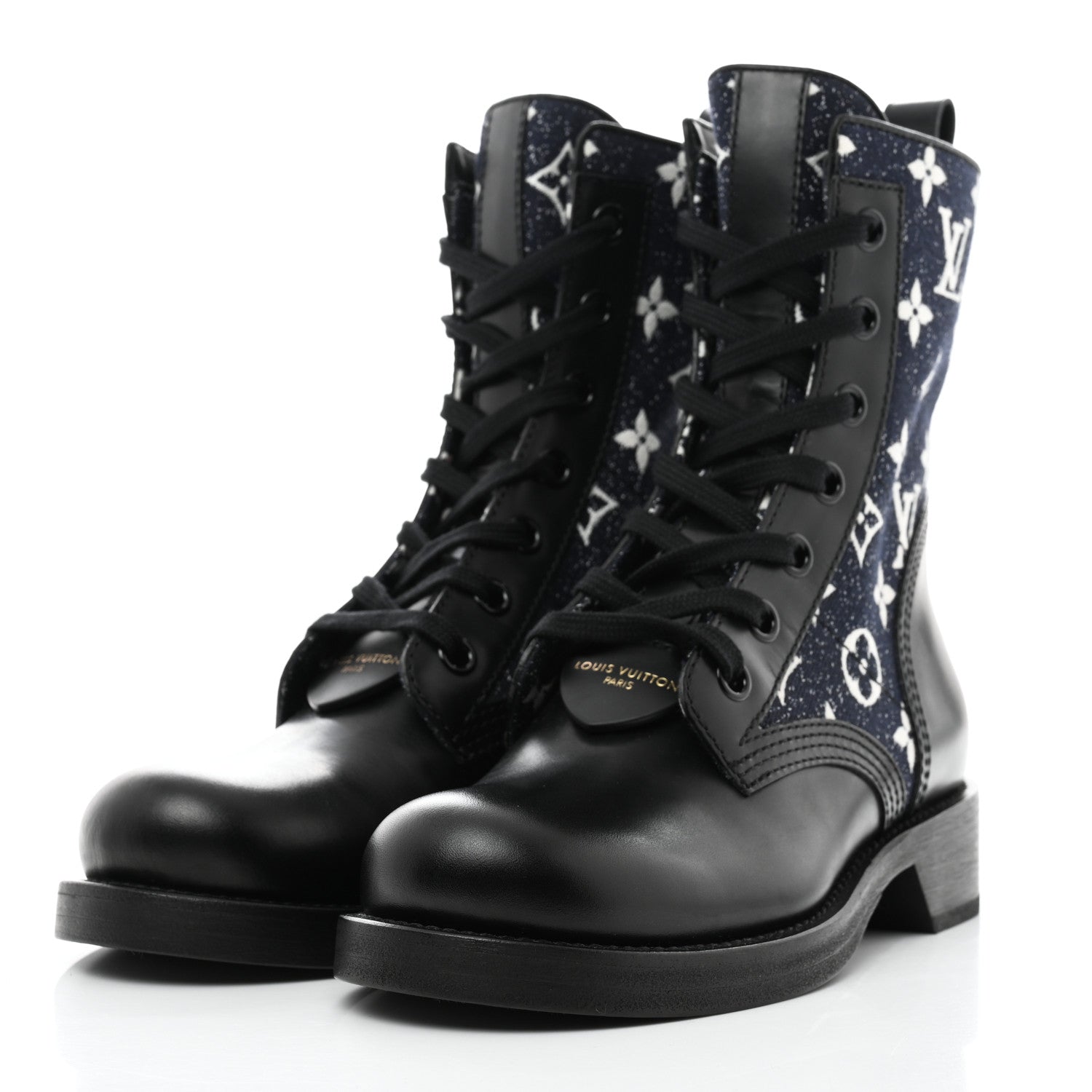 Louis Vuitton Denim Calfskin Monogram Metropolis Flat Ranger Boot 37 Navy Blue 3 of 9