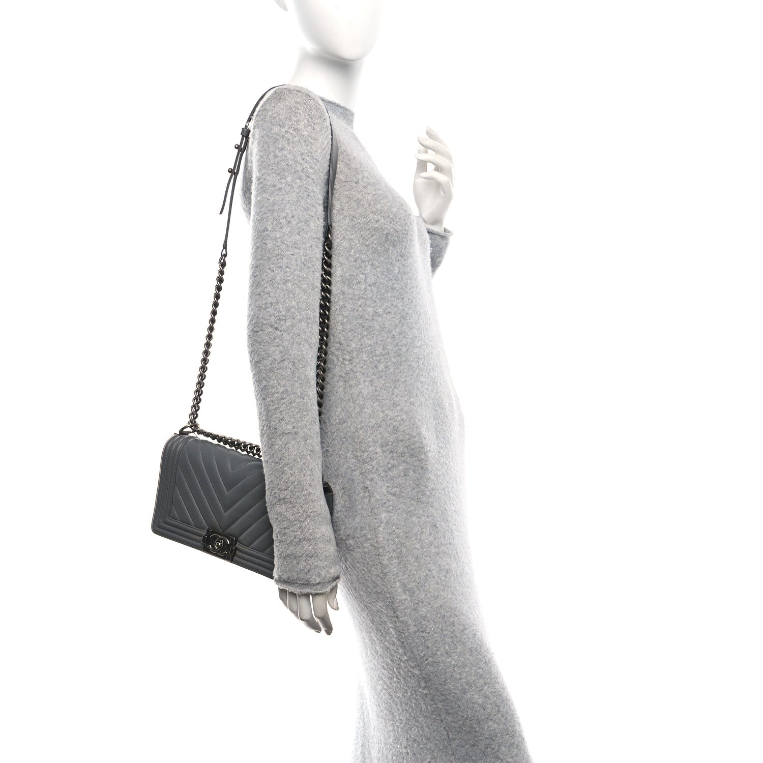 Chanel Lambskin Chevron Quilted Medium Boy Flap Grey 2 of 13