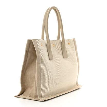 Saint Laurent Linen Calfskin Small Rive Gauche Tote Beige Sea Salt 3 of 12