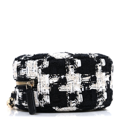 Chanel Tweed Quilted Round Clutch With Chain Black Ecru White 4 of 10