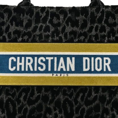 Christian Dior Velvet Mizza Embroidered Medium Leopard Book Tote Black Yellow Blue 5 of 10