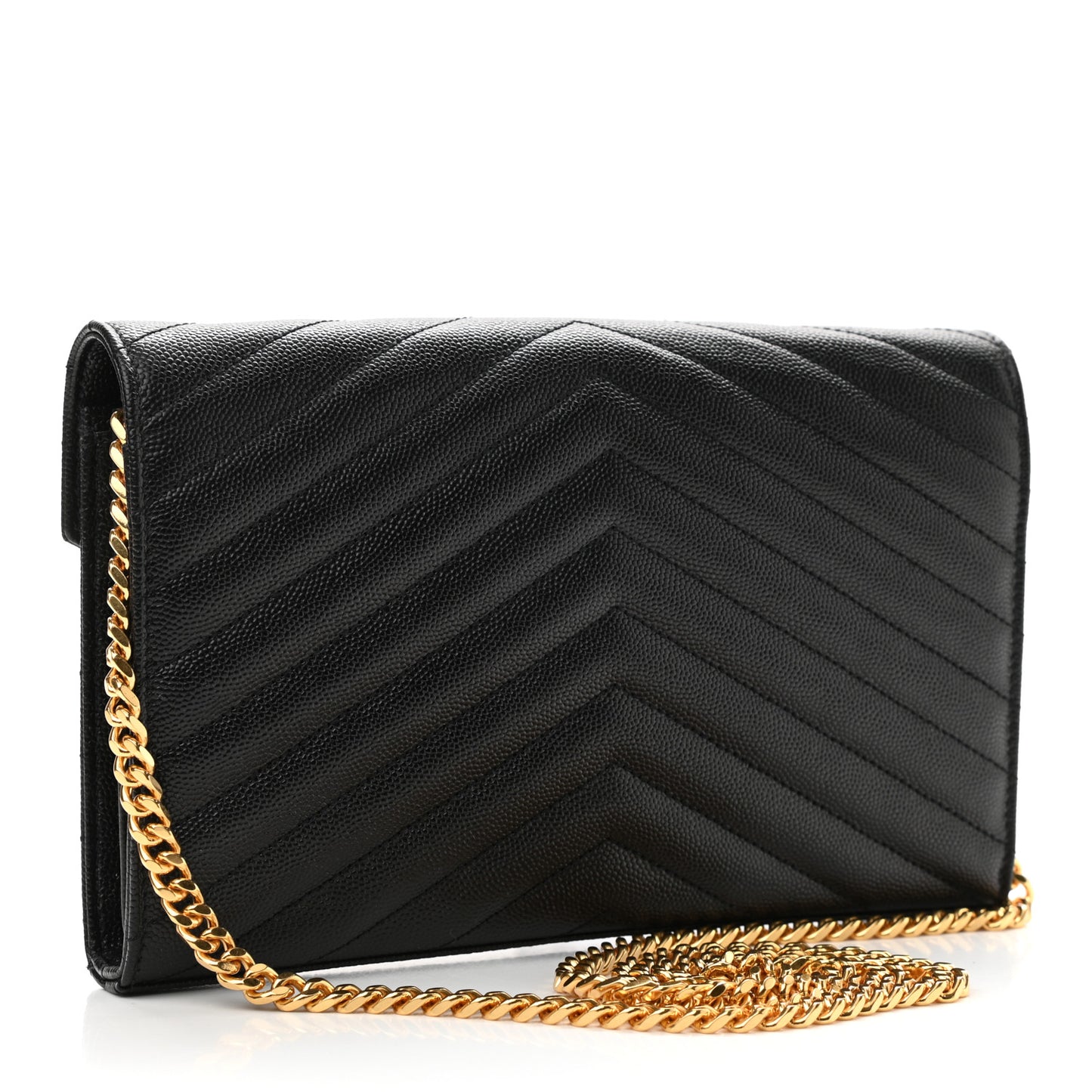 Grain De Poudre Matelasse Chevron Monogram Chain Wallet Black