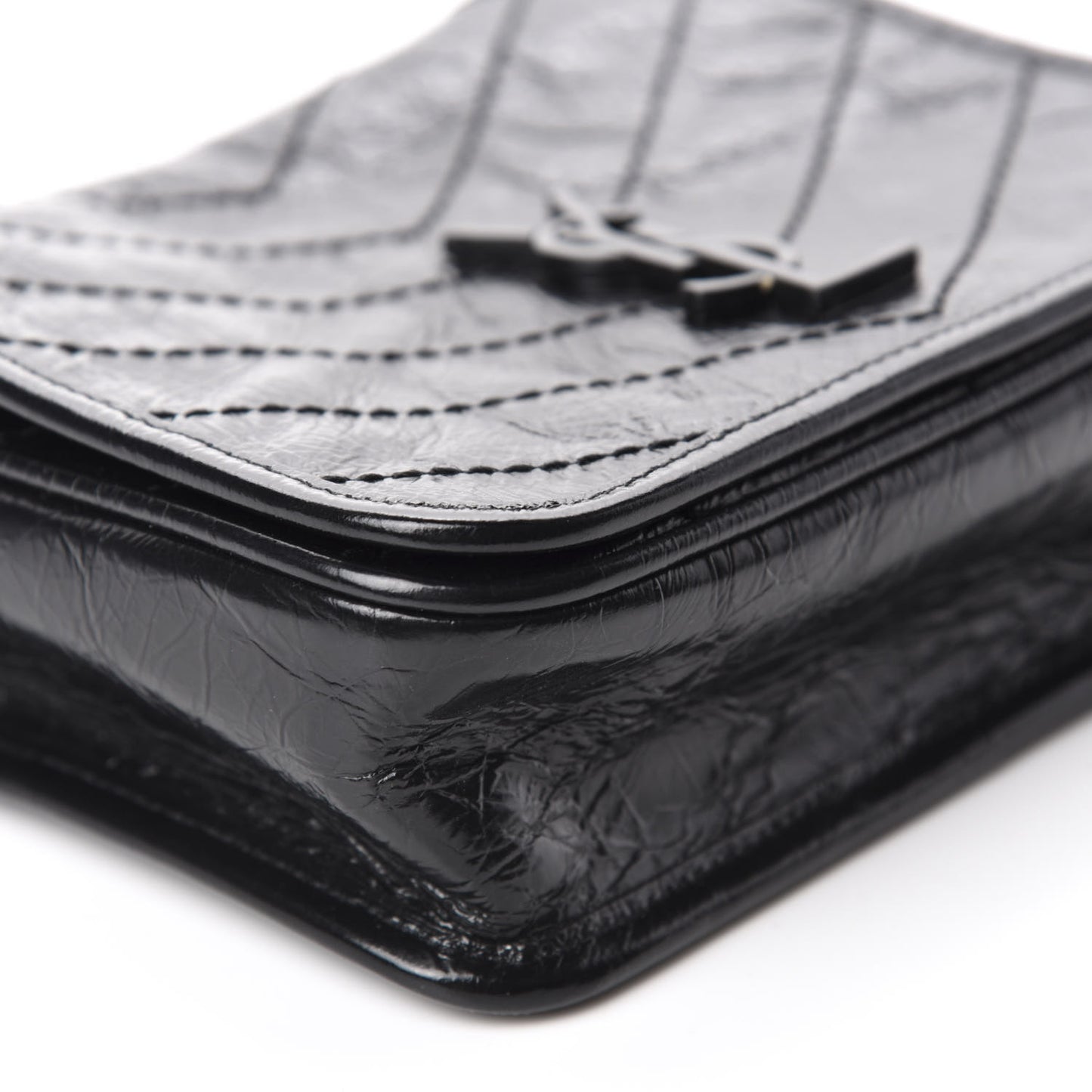 Crinkled Calfskin Matelasse Monogram Niki Chain Wallet Black