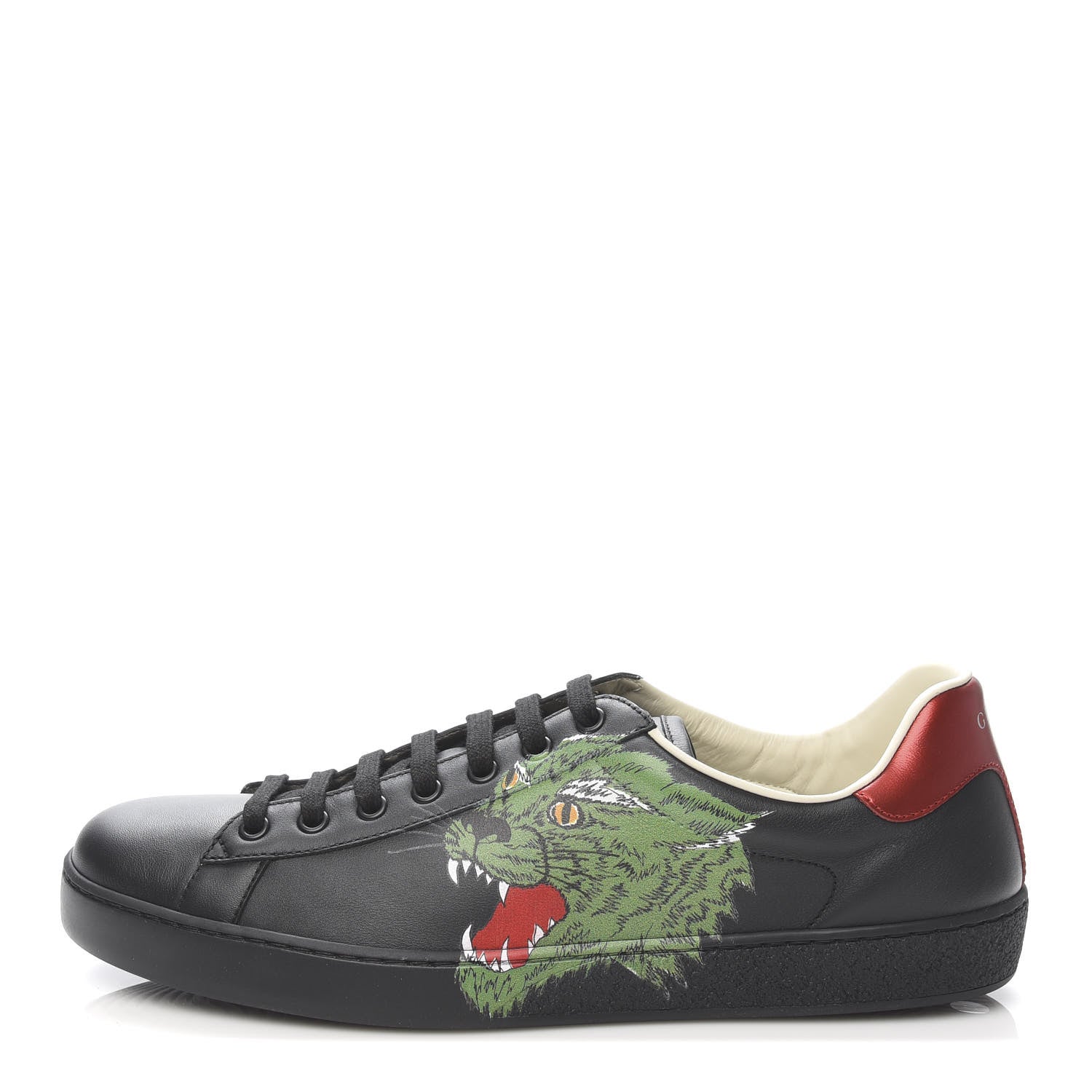 Gucci Calfskin Green Panther Print Mens Ace Sneakers 10 Black 1 of 10